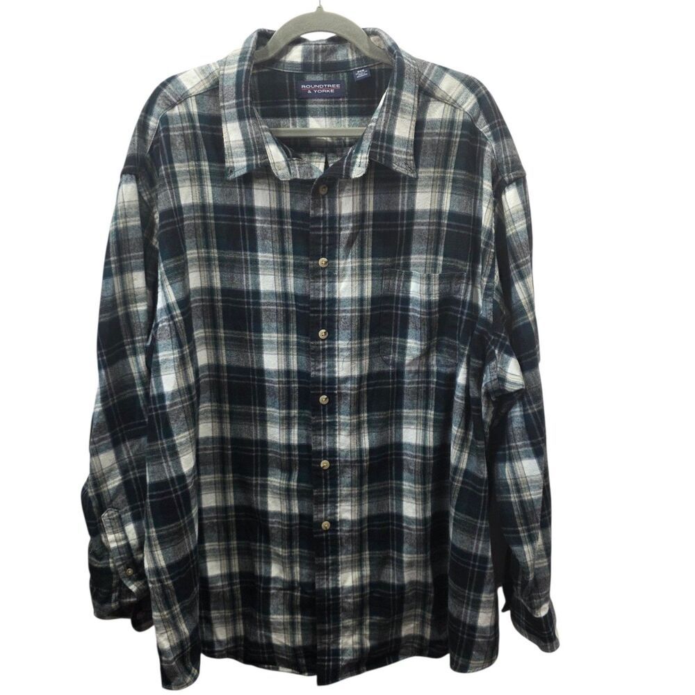 Roundtree Yorke Flannel Shirt 3XB Green Plaid Button Down Big Tall Mens